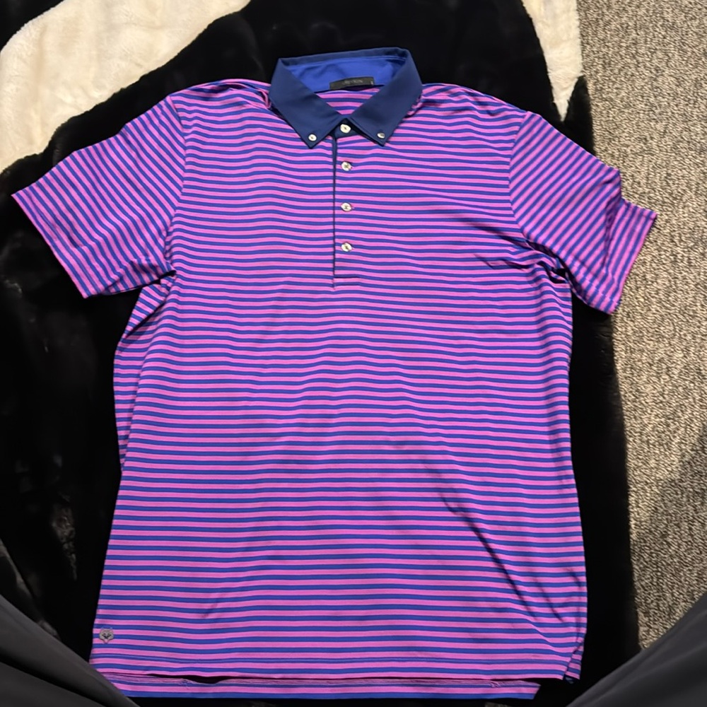Greyson Golf Polo Size Large Purple/Blue Stripes